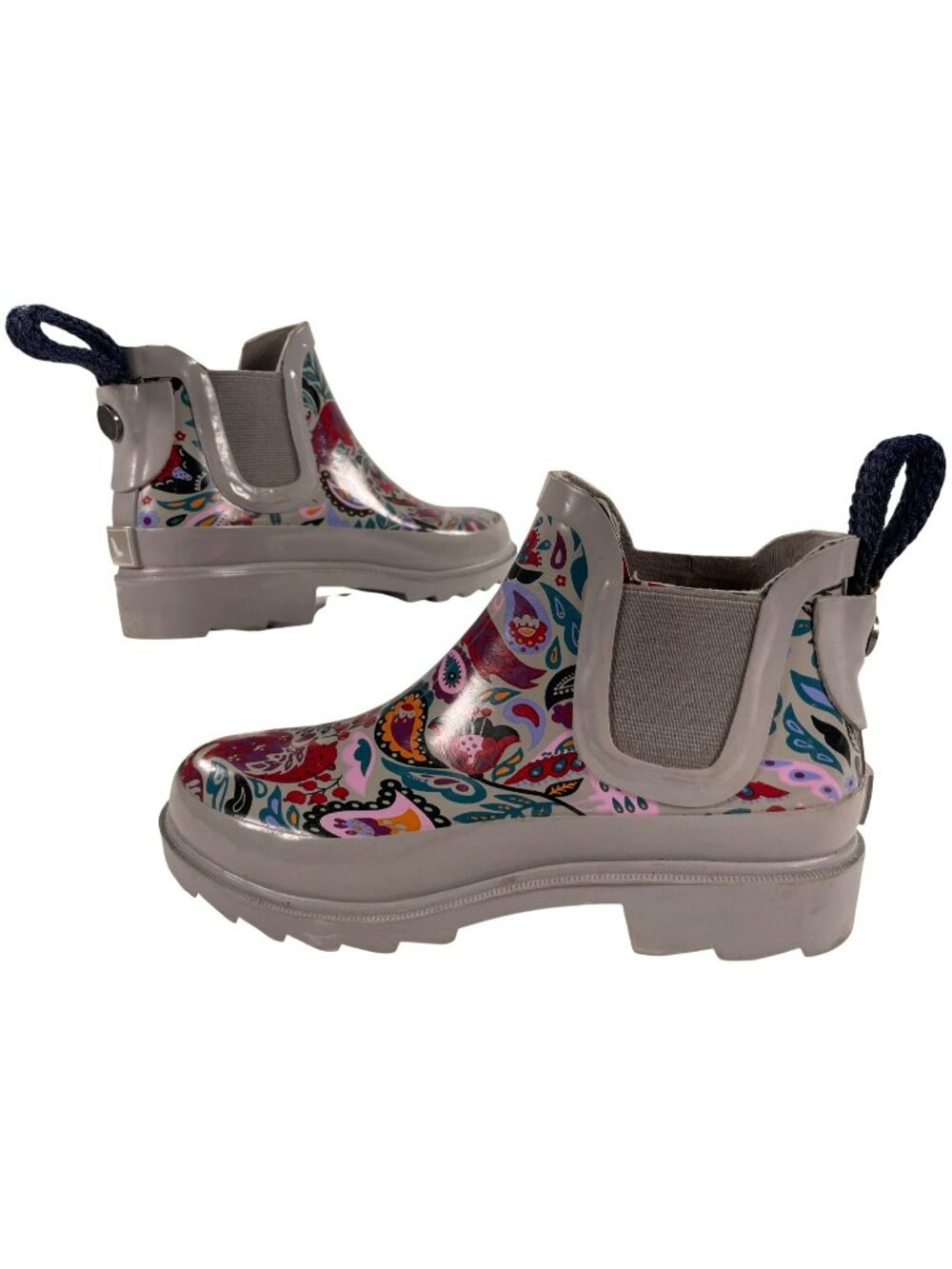 Sakroots Rhyme Rain Boots Gray Floral Waterproof Comfy Women's Sz 6 DEFECT NEW
